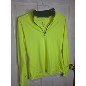 Nike Running Dri-FIT Half Zip Pullover Neon Yellow Volt Thumbholes Womens Medium